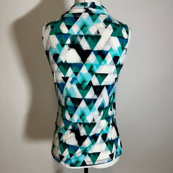 Worthington Blue/Green Geometric Sleeveless Career Blouse Womens Size Small S - Picture 6 of 9